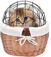 Cat Basket, Wicker Pet Bicycle Basket with Wire Mesh Cover, Detachable Dog Carrier, Pet Carrier Front Basket, Willow Wicker Pet Bicycle Basket, Dog Carrier for Riding