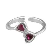 Sterling Silver Double crystal Heart Toe Ring