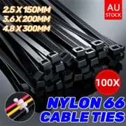 100x Cable Ties ZipTie Black Nylon UV Stabilised Plastic Electrical Wire Bundle