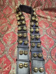 Hand Made 40 Graduated Brass Jingle Sleigh Bells On Brown Leather Strap Pony