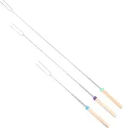 3pcs Stainless Steel Grill Forks BBQ Skewers Sticks Telescoping Marshmallow Skewers for Hot Dogs Outdoor Cooking Fork Non-Slip Handle Portable BBQ Tools