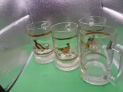 4 Heavy Beer Mugs handles flawless, quails, pheasant, glass