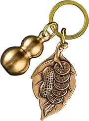 [CALLARON] Brass Gourd and Leaf Shape Keychain Pendant Retro Style Key Chain Ornament Creative Design Lightweight Durable for Personal Use
