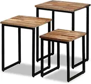 vidaXL Reclaimed Teak Wood Nesting Coffee Tables Set of 3 - Durable with Strong Steel Legs, Industrial Style, Easy Assembly