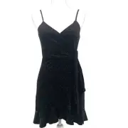 AQUA Dress Shine Sparkle Shimmer Faux Ruffle Wrap Party Mini Size XS NEW