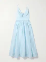 [Zimmermann] Zimmermann - Illuminate Pleated Linen And Silk-blend Midi Dress - Blue - 4 4 Blue