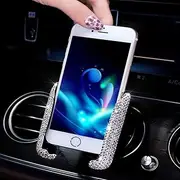 SUNCARACCL Bling Car Phone Holder Mini Dash Air Vent Automatic Phone Mount Universal 360°Adjustable Crystal for Women and Girls (White)