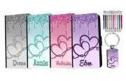 PERSONALISED Name Glitter Butterfly Print Leather Wallet Case Phone + Keyring