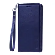 For Apple iPhone 11 Pro Max Hanman Leather Wallet Case Flip Card Holder Slots Magnetic Shockproof Cover (Navy Blue)