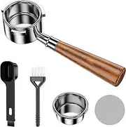 Bottomless Portafilter,51mm Bottomless Naked Portafilter for Brevile 8 Series Barista Bambino Espresso Coffee Machine, Filter Basket, Spoon, Brush, Puck Screen, Red Acid Branch Wood (51mm)