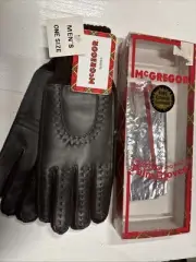 NOS McGregor Men’s Brown Knit Faux Leather Palm Gloves Gift Box Original Vintage