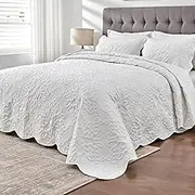 Oversized King Bedspreads 128x120 for Extra Tall King/California King Bed Lightweight Quilted Coverlet Set 3 Pieces 1 Quilt 2 Pillow Shams Pure White