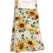 3pc Shabby Chic Yellow Sunflower Kitchen Towel Set Tan Waffle Weave Fall