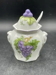 Lenox Porcelain Grape Jelly/Jam Lidded Jar with Spoon Vintage 1991 New