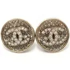 【CHANEL】 CHANEL Coco Mark CC Logo Earrings Strath Metal ABA407 Crystal Black L