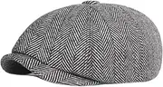 [Colaxi] Boy Hat Flat Caps for Men Beret Hat Golf Hat Cap Herringbone Fashion Newsboy Cap Cabbie Hat for Travel Driving