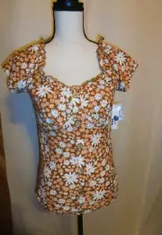 NWT WOMENS FLORAL PHEASANT SHIRT MEDUM 7/9 NOBO STRETCH SOFT COMFORTABLE