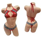 Sexy Stripper Red Fishnet See Through Top & Gstring Exotic Dancer