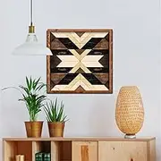 Geometric Wood Wall Art Decor Painting, Wooden Aztec Wall Decor Hanging Abstract Panels Wall Decor, Nordic Style Wooden Decorative Painting for Office Living Room Bedroom Home Decorations (Pattern 1)