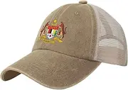 [Generic] National Emblem of Malaysia Cowboy Mesh Baseball Cap for Malaysian Man Woman Outdoor Adjustable Denim Hat