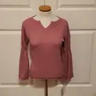 Baea Mauve Pink Thermal Waffle Knit Long Belle Sleeve Boho Top Size Medium NWT