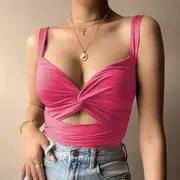 Cutout Crop Tank Top Rose Pink - L