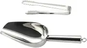 1Set Stainless Steel Ice Scoop and Tong Ice Shovel and Clip for Easy Serving for Ice Cubes Flour and Grains Kitchen Tool