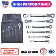 6X Double Box End Ratcheting Wrench Flex-Head Extra Long Heavy Duty Spanner Set