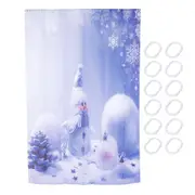 Christmas Waterproof Punch Free Bathroom Bath Shower Curtain Decoration with 12 Hooks Set