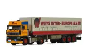 WSI For DAF 3600 SPACE CAB 4X2 CURTAINSIDE TRAILER CLASSIC-3 AXLE 1:50 Model
