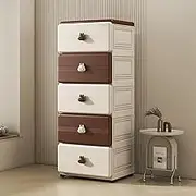 GUAWJRZDP Drawer Chest, Storage Cabinet Plastic, Chest of Drawers, Movable Drawer Chest Tall, Kitchen Storage Cabinet, Drawers Organizer Storage with Cute Handle, Cream White + Brown(5-Tier)
