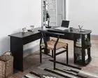 L-Shaped Computer Desk with Storage Shelf Wooden Workstation Writing Table Moder