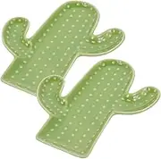 OKUMEYR 2pcs Cactus Shaped Ceramic Seasoning Dishes Set Decorative Appetizer Plates for Soy Sauce Dipping and Condiments for Home School Picnics and Restaurants