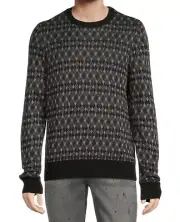 Ben Sherman Black Argyle Crew Neck Sweater Pullover Geometric Knit Mens M NEW