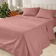 Bare Home 100% Organic Cotton King Sheet Set - Crisp Percale Weave - Lightweight & Breathable - Bedding Sheets & Pillowcases (King, Dusty Rose)