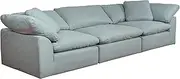 Sunset Trading Contemporary Puff Collection Slipcover Only for 3 Piece Sectional Sofa | Square Modular Couch Fitted Slip Covers | Stain-Proof Water-Resistant Washable Performance Fabric | Ocean Blue