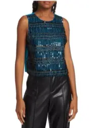 Alice + Olivia Women Top Tank Amal Embellished Beaded Sequin Blue Black XS NWT