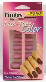 3 paks Fing'rs Duo-Tone Color 24 Pak Nail Kit - Rose Highlights - 2523