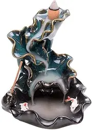 Fish Waterfall Backflow Incense Holder,Home Deco Backflow Incense Burner with 10 Incense Cones