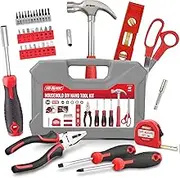 Hi-Spec 42pc Red General Hand Toolkit for Home & Office. Basic Essential DIY Tool Set for Repairs and Maintenance with Plastic Tool Box Storage