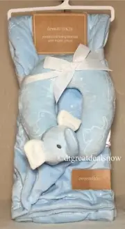 Dream Trails Embossed Baby Blanket Travel Pillow Set Light Blue Elephant NEW