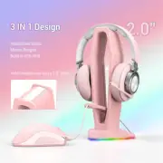 RGB Desk Headset Headphone Stand Display Hook Hanger Holder+ USB 2.0 Type C Port