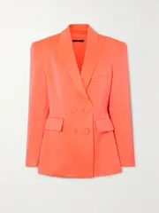 [Alex Perry] Alex Perry - Wells Double-breasted Satin-crepe Blazer - Orange - UK 10 UK 10 Orange