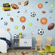 Basketball Football Sports Wall Stickers - Kids Baby Boys Wall Decals - Nursery