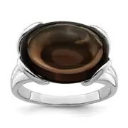 Sterling Silver Rhodium Oval Smoky Quartz Gemstone Birthstone Ring Fine Jewelry Gift for Her