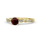 Round Red Garnet Diamond Women Milgrain Engagement Ring 14K Yellow Gold JP:58447