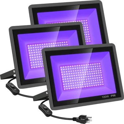 3 Pack 100W LED Black Lights, Blacklight Flood Light with Plug and Switch, 12...