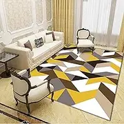 Area Rug Non Slip 160 x 230 cm Washable Large Bedroom Soft Short Pile Machine Washable Carpet for Living Room Office Modern Home Decor Simple Geometry Yellow Gray