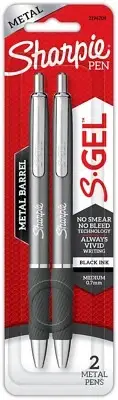 Sharpie S-Gel, Gel Pens, Sle Met Barrel, Gunmetal, Med Point (0.7mm), Black 2 un