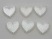100 Ivory Acrylic Half Pearl Heart Flatback Beads 14mm No Hole Ribbon Pattern